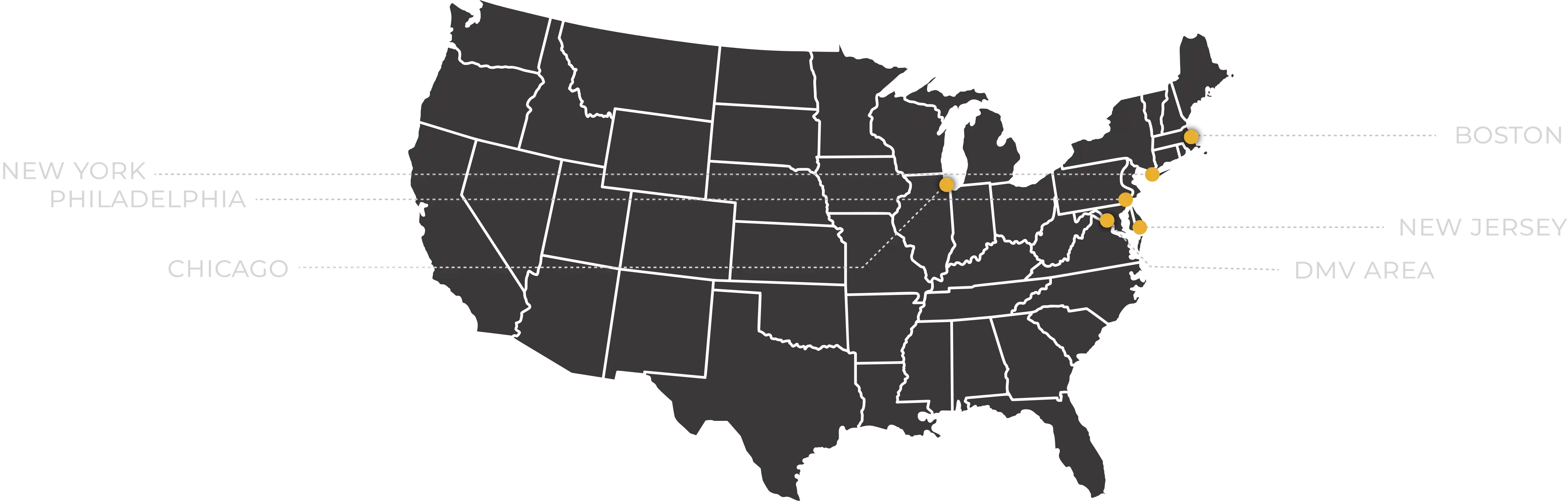 Map of Monaco Experiences delivery hubs across the United States