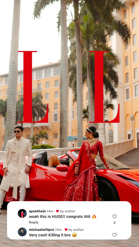 Red Ferrari wedding shoot with bride and groom
